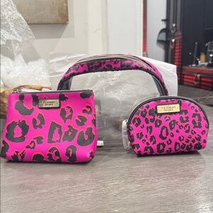 Victoria's Secret Pink and Black Leopard Cosmetic Bag Set